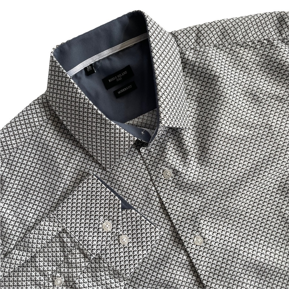 Rosso Milano Italy Modern Fit Allover Print Dress Shirt Gray XL 17.5